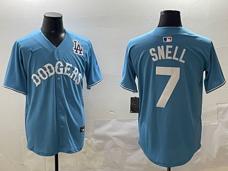 Men Los Angeles Dodgers #7 Snell Light Blue Joint Name 2025 Nike MLB Jersey style 6->los angeles dodgers->MLB Jersey